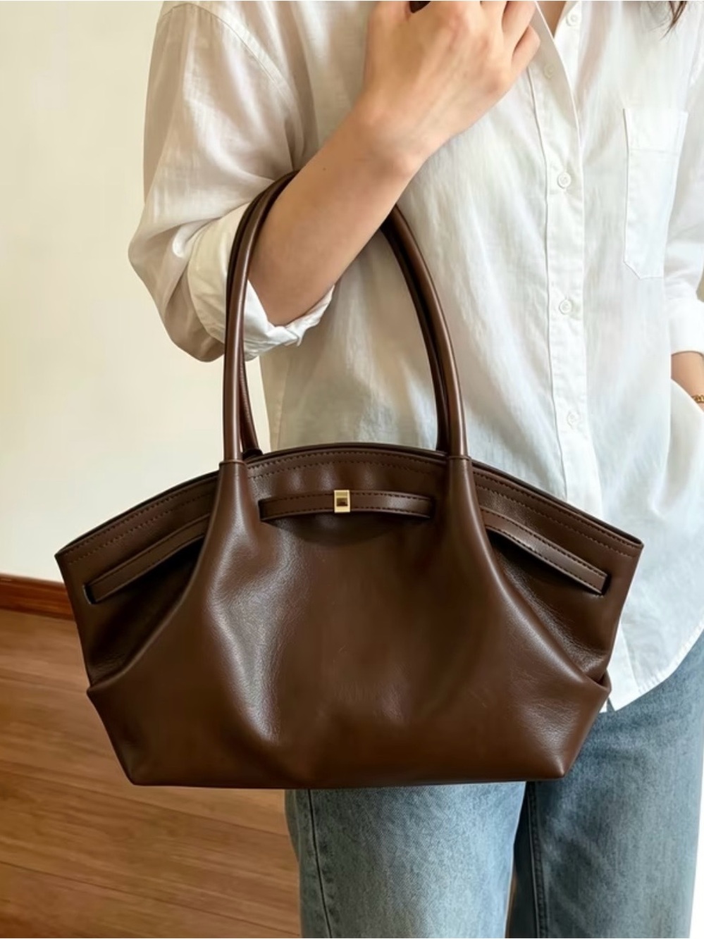 Classic Brown Leather Tote Bag - Women